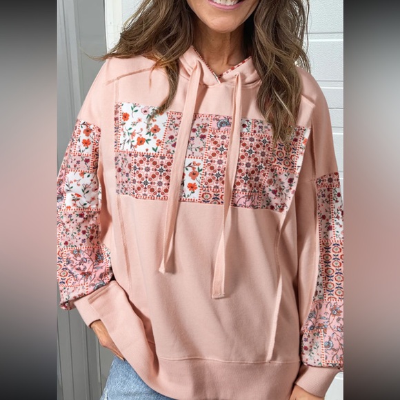 State Of Fadhion Tops - 1120. Floral patchwork hoodie in peach